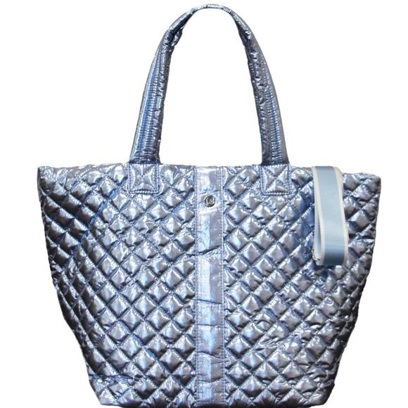 The Debra Diamond Quilted Nylon Tote Bag Ice Blue - Picture 1 of 5